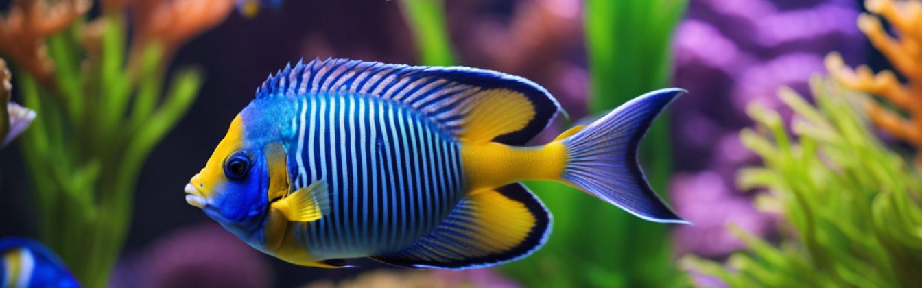 A brightly colored tropical fish at home in its aquarium