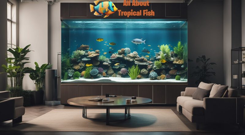 A very large aquarium in a living room space