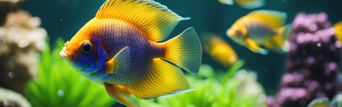 Some tropical fish swimming in a clean tank