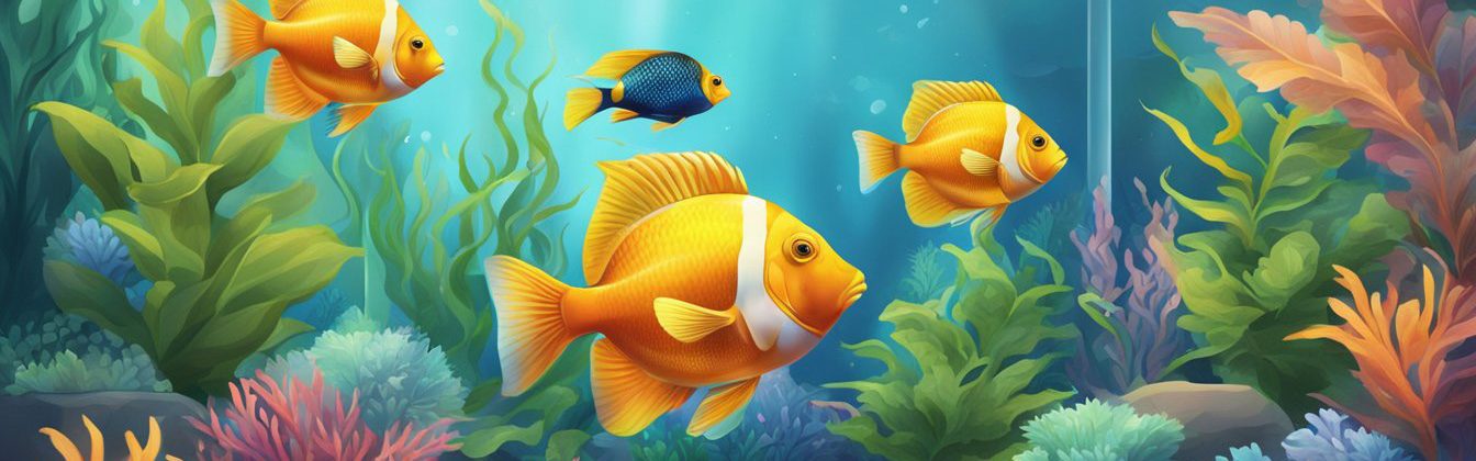 An illustration of some tropical fish in a fish tank