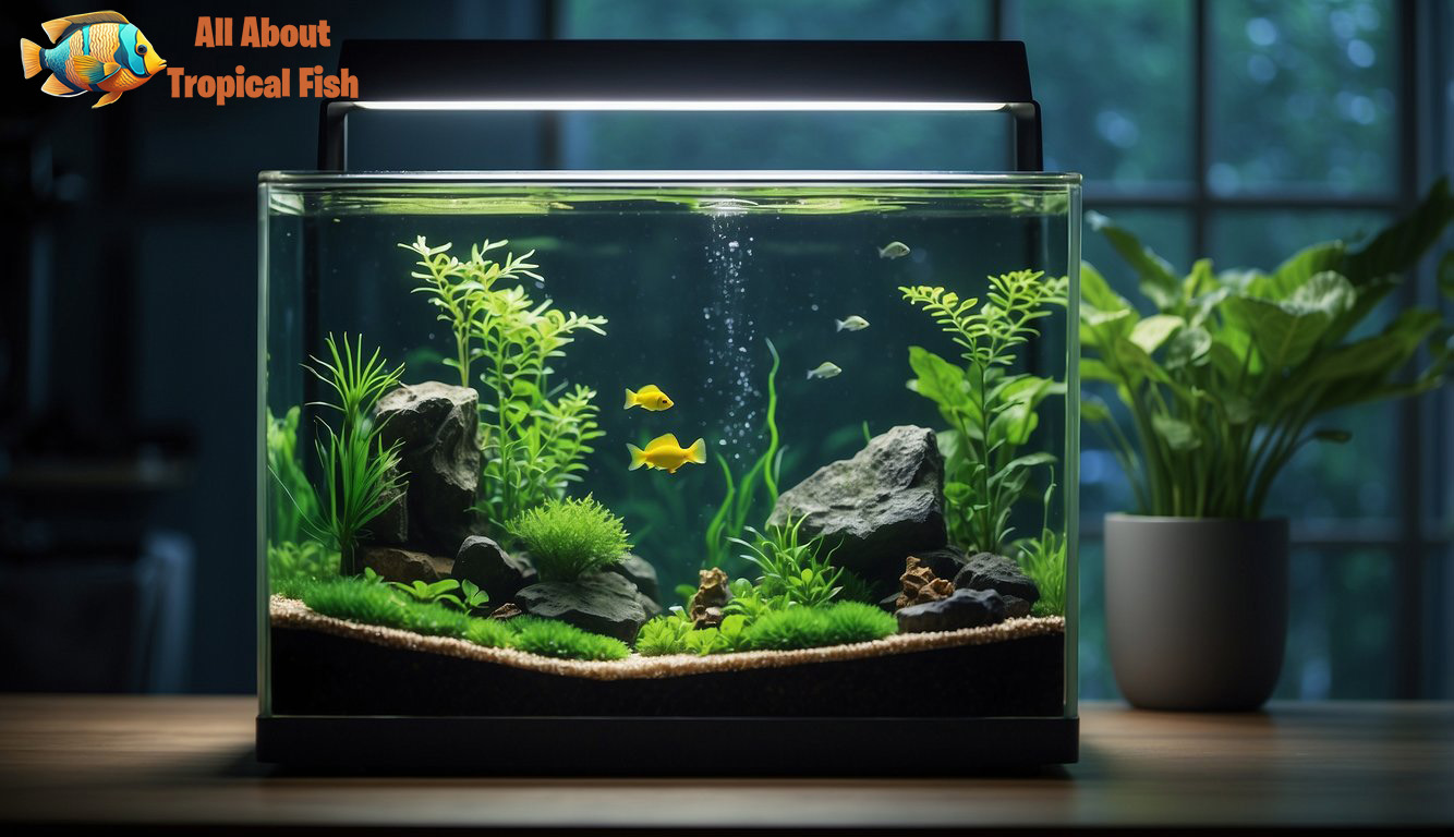 A clear aquarium with a healthy environment for fish and plants
