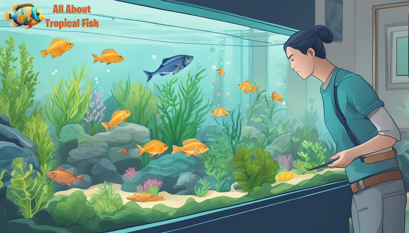 A person carefully selects fish and plants for their new aquarium