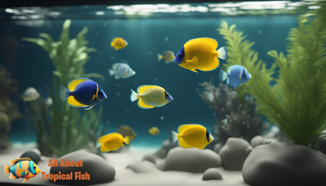 Tropical fish swim in a clean, well maintained tank 